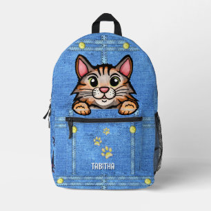 Calico Cat in Imitate Denim Pocket mit Individuell Bedruckter Rucksack