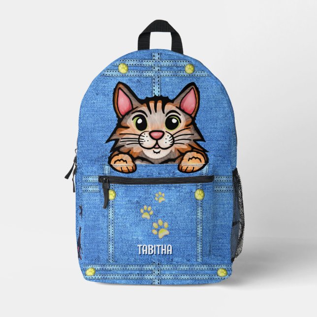 Calico Cat in Imitate Denim Pocket mit Individuell Bedruckter Rucksack (Vorderseite)