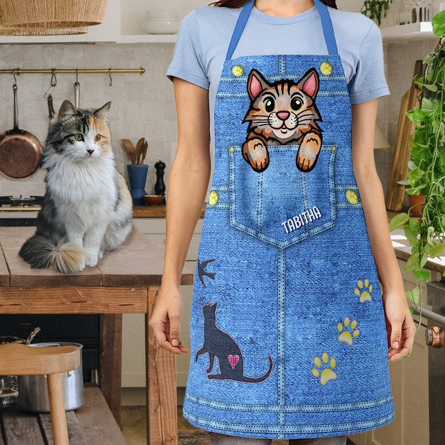 Calico Cat in Imitate Denim Pocket mit Individuell Schürze (Von Creator hochgeladen)