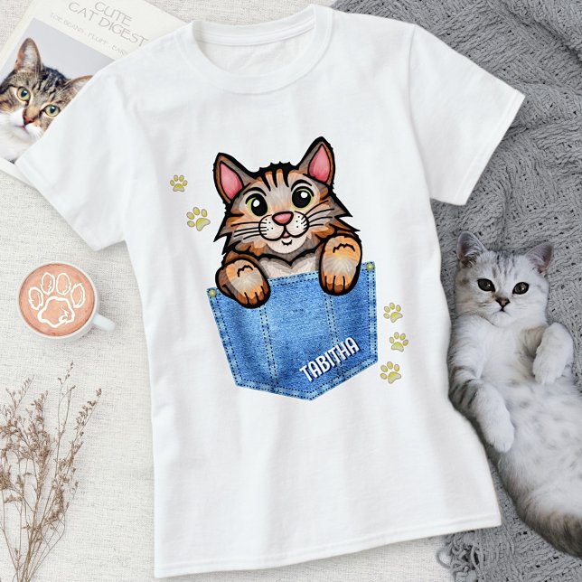 Calico Cat in Imitate Denim Pocket mit Individuell T-Shirt (Von Creator hochgeladen)