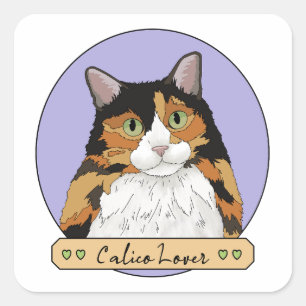 Calico Cat Lover Quadratischer Aufkleber