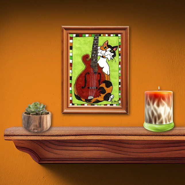 Calico Cat mit Mandolin Mini Folk Poster (Von Creator hochgeladen)