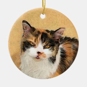Calico Cat Painting - Cute Original Cat Art Keramik Ornament