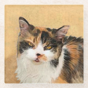 Calico Cat Painting - Niedliche Original Cat Art Glasuntersetzer