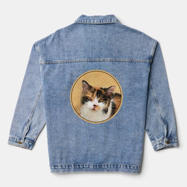 Calico Cat Painting - Niedliche Original Cat Art Jeansjacke (Rückseite)