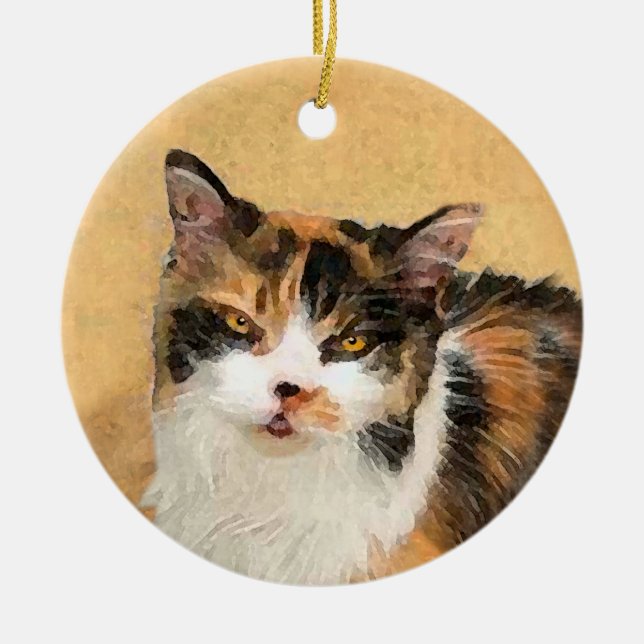 Calico Cat Painting - Niedliche Original Cat Art Keramik Ornament (Vorne)