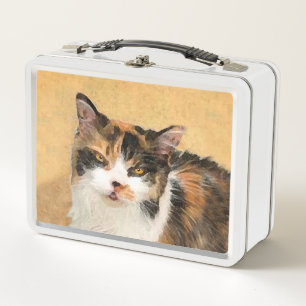 Calico Cat Painting - Niedliche Original Cat Art Metall Brotdose