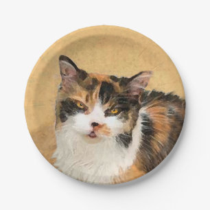 Calico Cat Painting - Niedliche Original Cat Art Pappteller