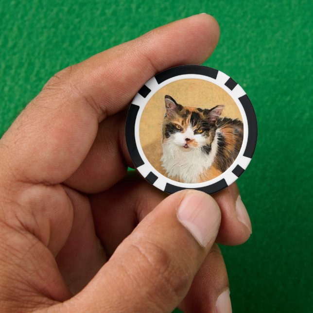 Calico Cat Painting - Niedliche Original Cat Art Pokerchips (Hand)