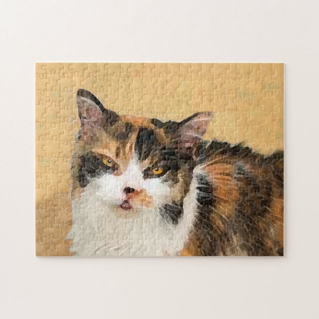 Calico Cat Painting - Niedliche Original Cat Art Puzzle (Horizontal)
