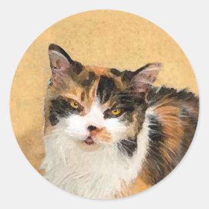 Calico Cat Painting - Niedliche Original Cat Art Runder Aufkleber