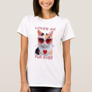 Calico Cat Pink Red Heart Herz-Shaped Sonnenbrille T-Shirt
