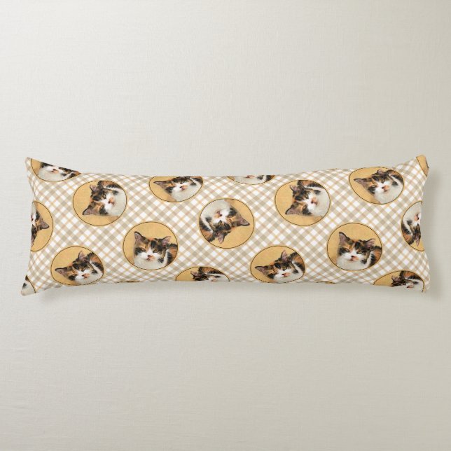 Calico Cat Portrait Malerei Niedliche Kunst Seitenschläferkissen (Vorderseite)