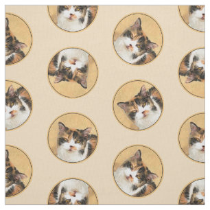 Calico Cat Portrait Malerei Niedliche Kunst Stoff