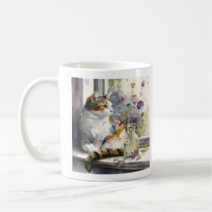 Calico Cat Purple Flowers Kaffeetasse
