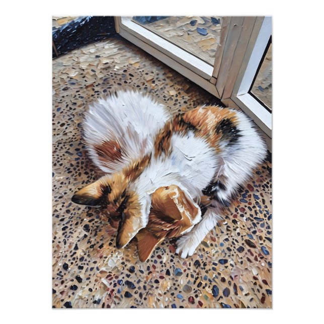 Calico Cat Relaxen friedlich auf texturiertem Bode Fotodruck (Vorne)