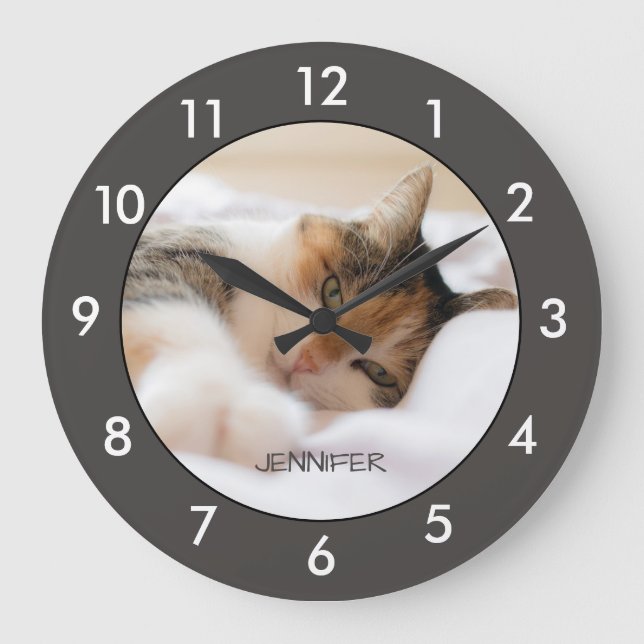 Calico Cat Ruhen benutzerdefinierte große Uhr (Vorderseite)