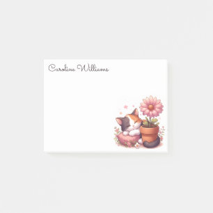 Calico Cat Schlafen Kitten mit rosa Daisy Post-it Klebezettel