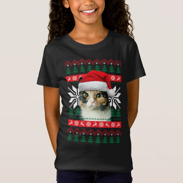 Calico Cat Ugly Christmas Sweater Style Weihnachts T-Shirt (Vorderseite)