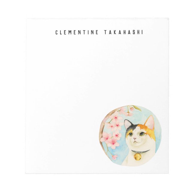 Calico Cat und Cherry Blossom | Name hinzufügen Notizblock (Vorderseite)