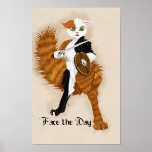 Calico Cat Warrior Grimalkin mit Schwert und Schil Poster