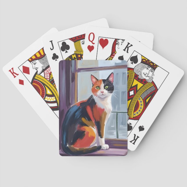 Calico Cat | Watercolor Windowsill Pet Spielkarten (Rückseite)