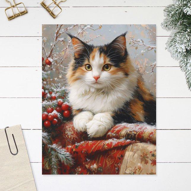 Calico Cat Winter Scene Painting Postkarte (Von Creator hochgeladen)