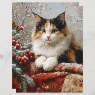 Calico Cat Winter Scene Scrapbook Paper