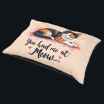 Calico Cat You Had Me at Meow Watercolor Haustierbett<br><div class="desc">Celebrate your love for felines with this charming calico cat art featuring a sweet and serene kitten resting gracefully against a dreamy pastel splash background. The phrase "You had me at Meow" adds playful warmth, making this cute cat illustration perfect for cat lovers and anyone enchanted by whimsical cat artwork....</div>