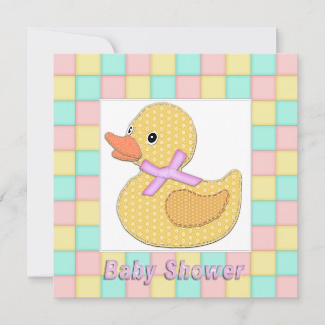 Calico Duckling Pink Bow Pastel Squares Dusche A Einladung (Vorderseite)
