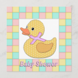 Calico Duckling Pink Bow Pastel Squares Dusche A Einladung