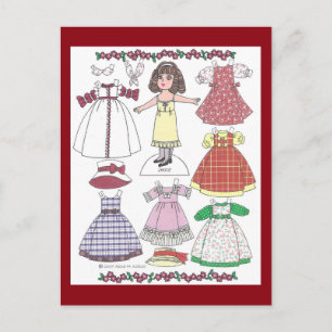 Calico Girl Jenny Paper Doll Postcard Postkarte