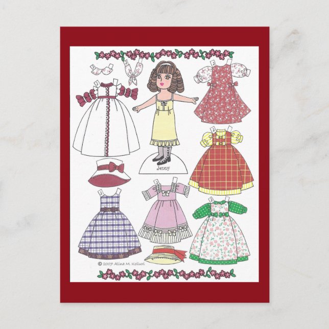 Calico Girl Jenny Paper Doll Postcard Postkarte (Vorderseite)