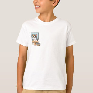 Calico-Kätzchen springt aus einer Schachtel Kinder T-Shirt