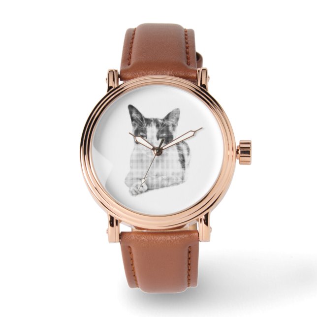 Calico-Katze Halftone-Effekt Armbanduhr (Vorderseite)