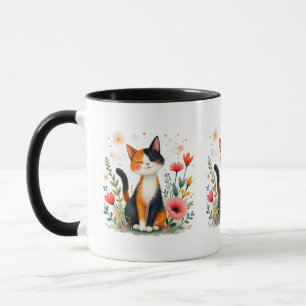 Calico Katze im blühenden Garten lächeln Tasse