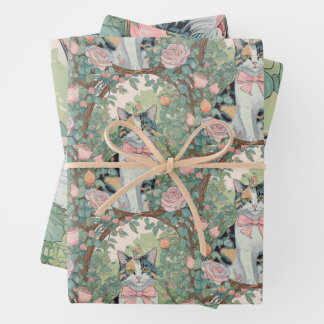 Calico Katze im Garten mit Blume Geschenkpapier Set