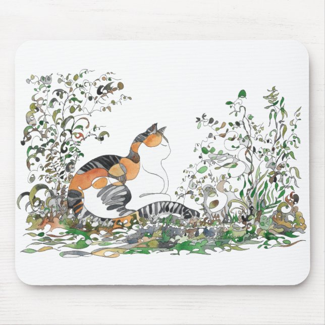 Calico Katze im Garten Mousepad (Vorne)