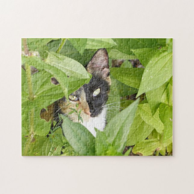 Calico Katze in den Zinnien Puzzle (Horizontal)
