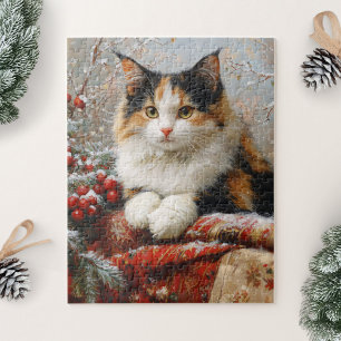 Calico-Katze-Winterszene-Malerei Puzzle