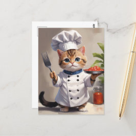 Calico Kitten Koch mit Gabel Niedlich Backkatze Postkarte