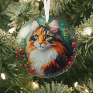 Calico Longhair Cat Glass Ornament Aus Glas