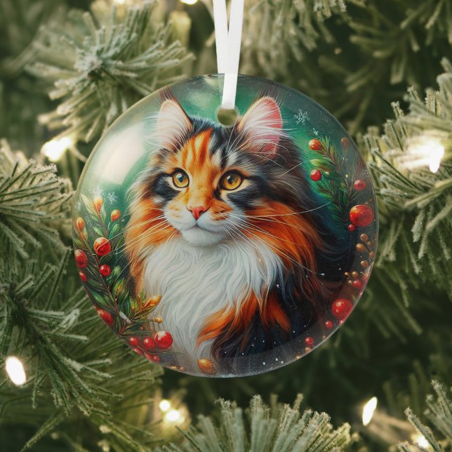 Calico Longhair Cat Glass Ornament Aus Glas (InSitu)