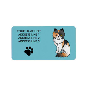 Calico Persian Cat Cartoon Karikatur Zeichnend Bla Adressaufkleber