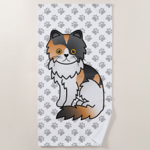 Calico Persian Niedlich Cartoon Cat & Paws Strandtuch