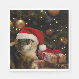 Calico Santa Kitty Napkins Serviette