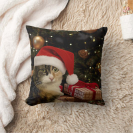 Calico Santa Kitty Throw Pillow Kissen