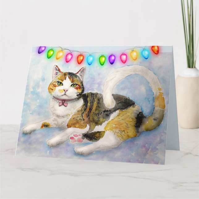 CALICO (TORTIE) CAT CHRISTMAS GREETING CARD KARTE (Vorderseite)