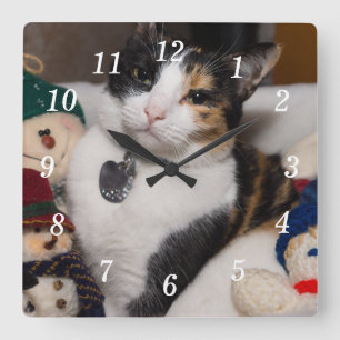 Calico und Snowmen Wall Clock Quadratische Wanduhr