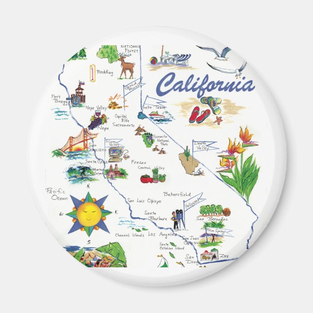 Californai Map runder Magnet (Vorne)